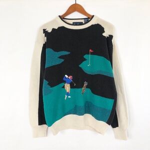Vintage Par Four Embroidered Golf Knit Sweater Size L Ramie Cotton